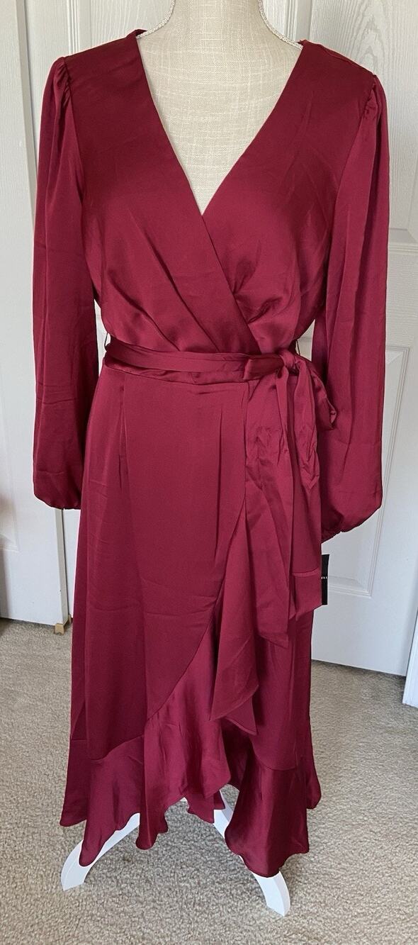 NEW! Tahari ASL Burgundy Surplice Midi Dress/ Size 10/ MSRP $129